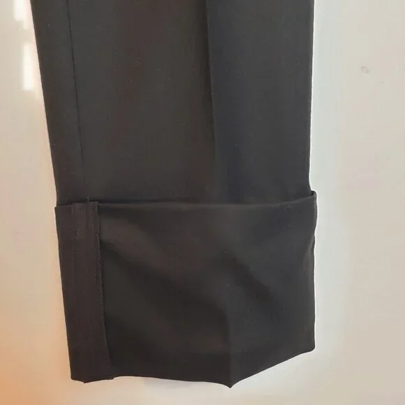 Akris Punto Cuffed Pants Black Twill Flat Front Straight Ankle Length 12 FR44